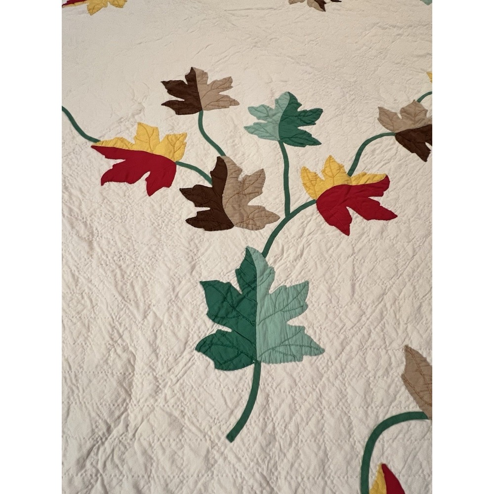 VIBRANT Vintage 40's Autumn Leaves Applique Antique‎ Quilt ~GREAT FALL COLORS! - Picture 6 of 15